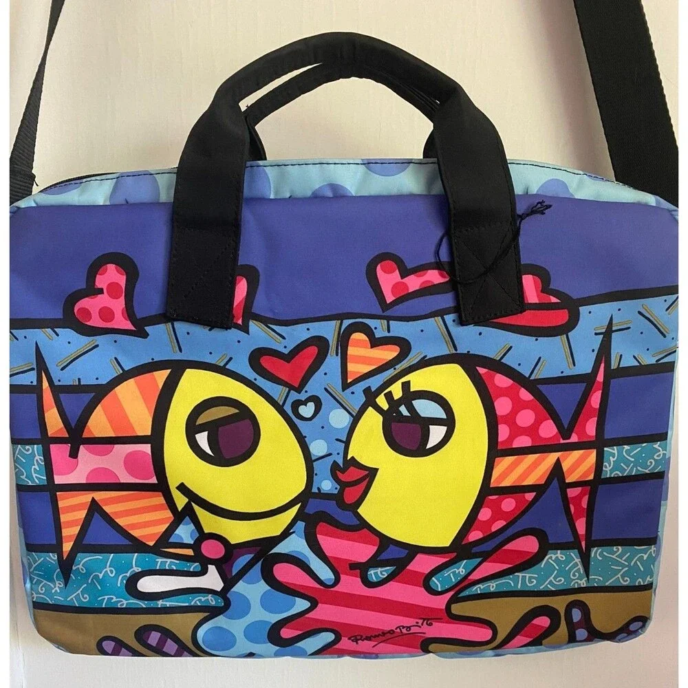 ROMERO BRITTO Laptop Bag DEEPLY IN LOVE FISH GIFTCRAFT RARE Carrying Briefcase